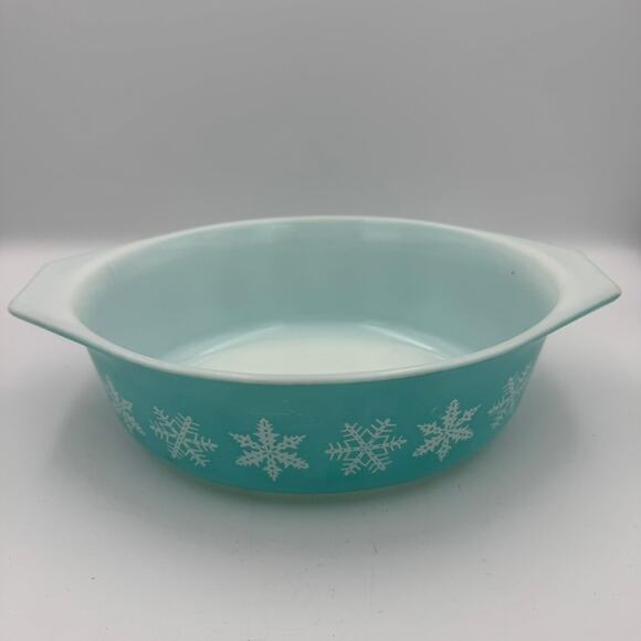 Pyrex Snowflake Turquoise 043 1.5 Qt Oval Casserole Baking Dish MCM Vintage - Picture 3 of 15